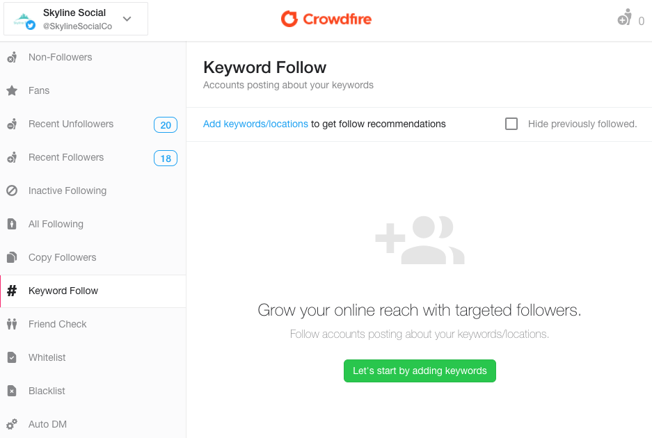 CrowdfireApp Twitter Keyword Follow