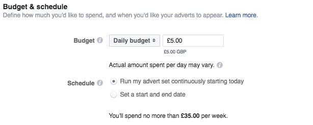 Choose Facebook Lead Ads Budget