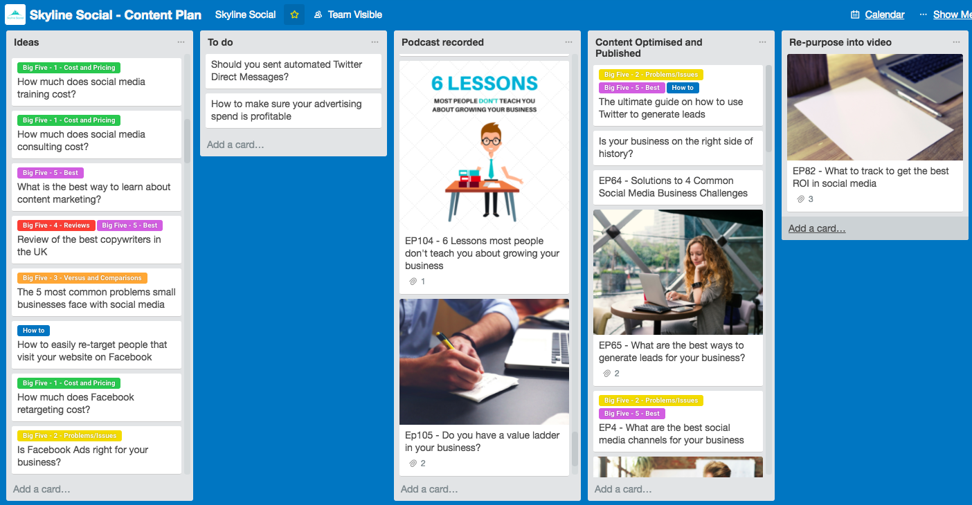 Trello Skyline Social Content Plan