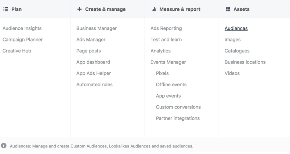Facebook Audience Menu