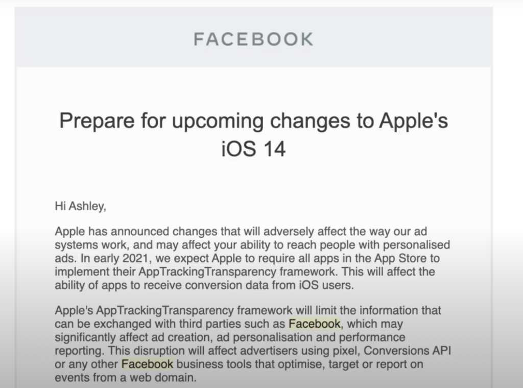 New Facebook Ad Apple iOS changes