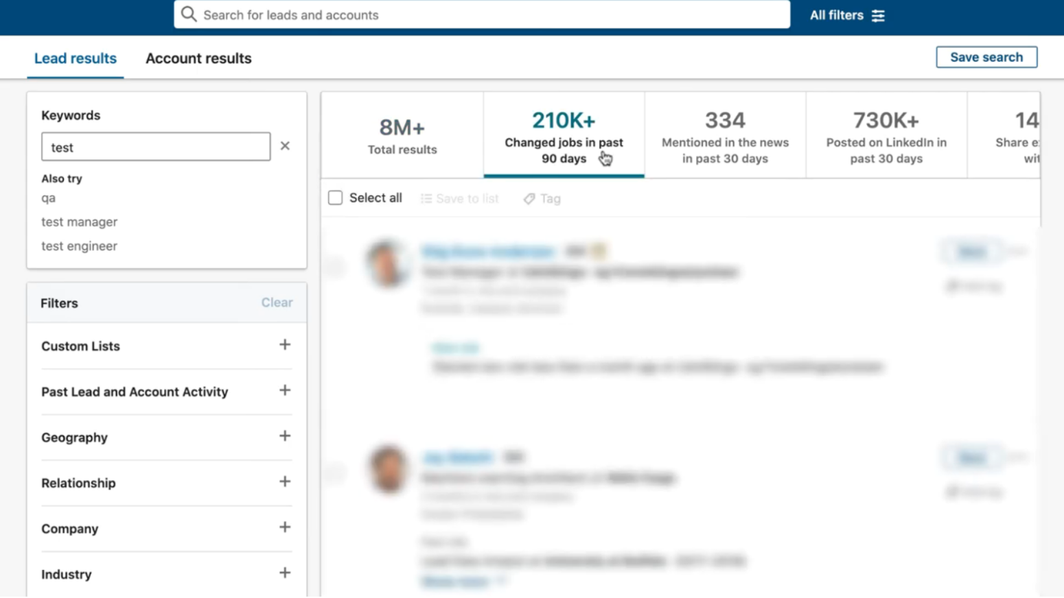 LinkedIn changed jobs in last 90 days