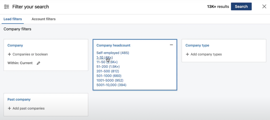 Target company size on LinkedIn