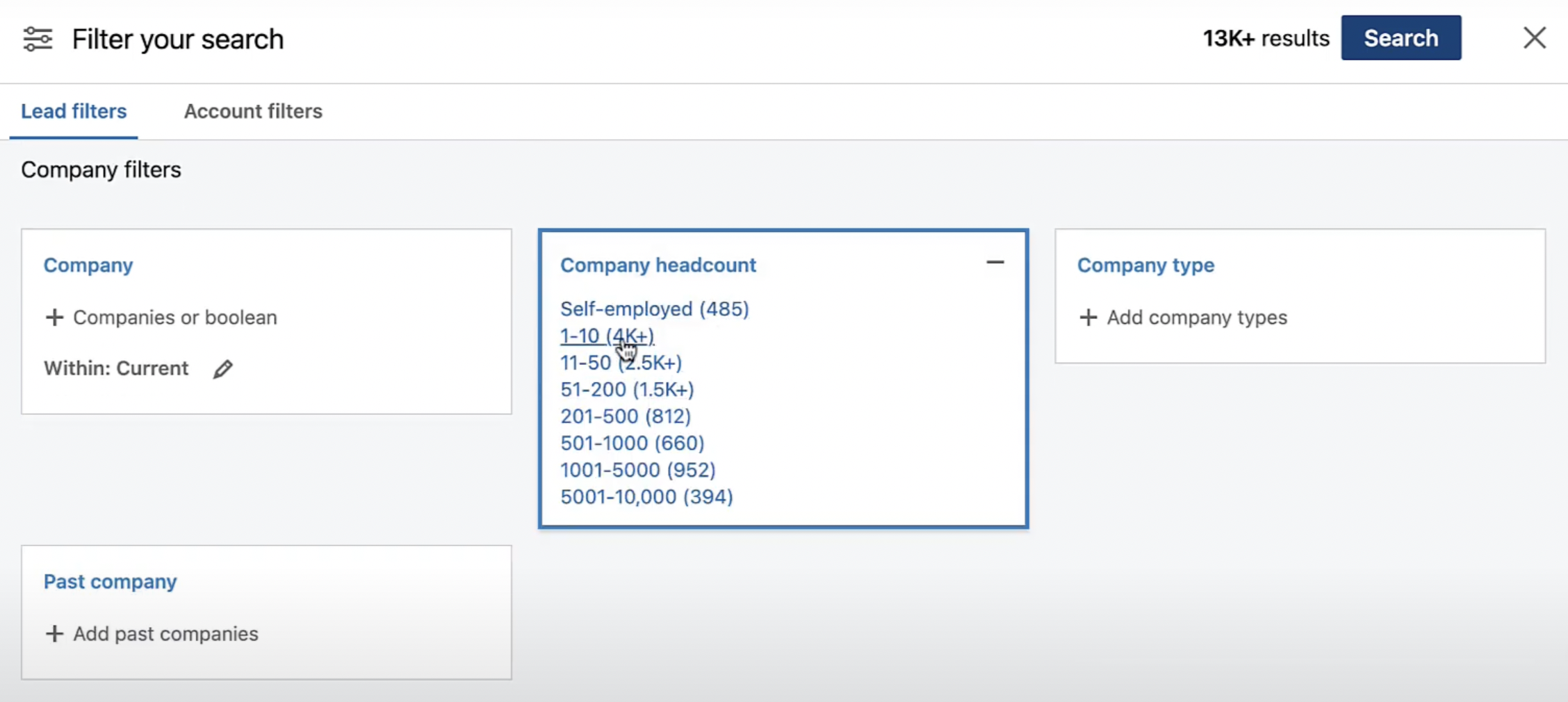 Target company size on LinkedIn