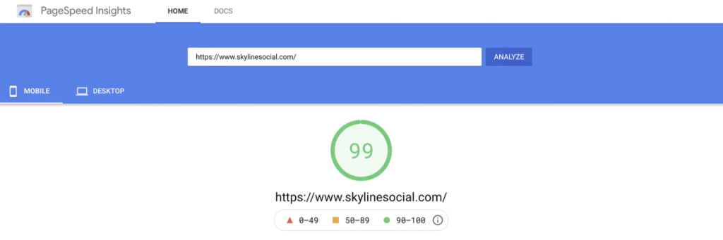 Good Google Page Insight Score