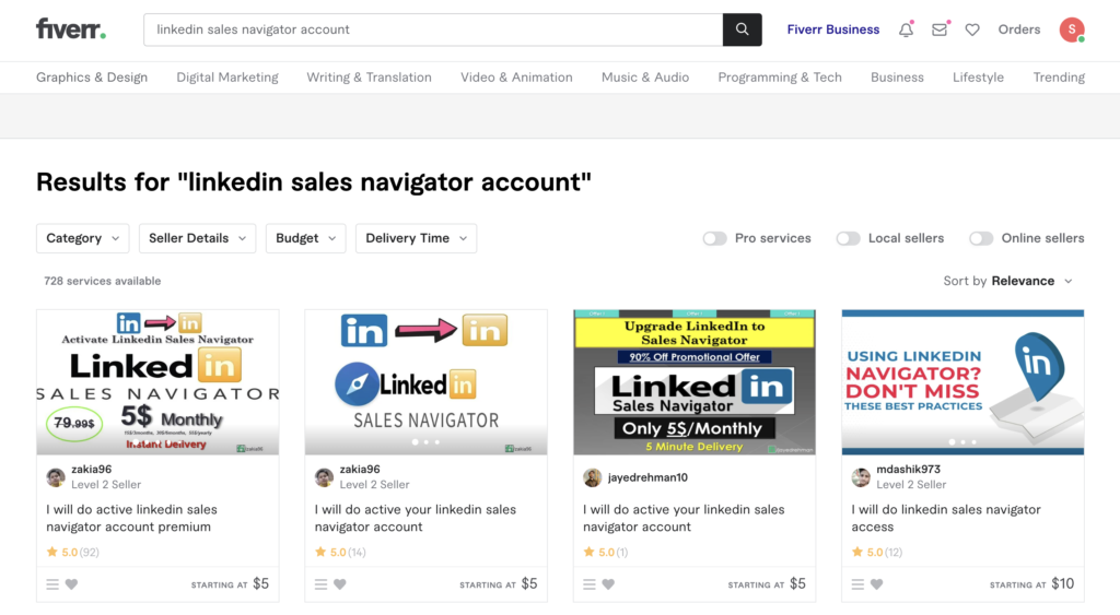 LinkedIn sales navigator discount packages on fiverr