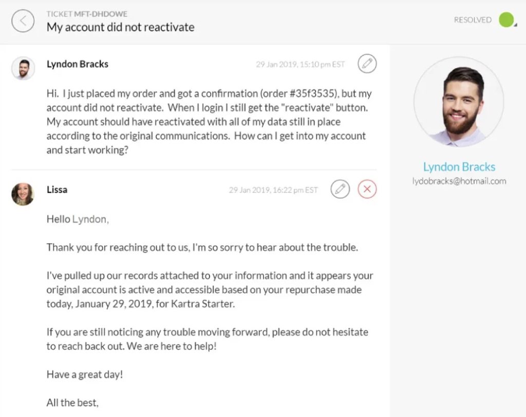 Kartra helpdesk support example
