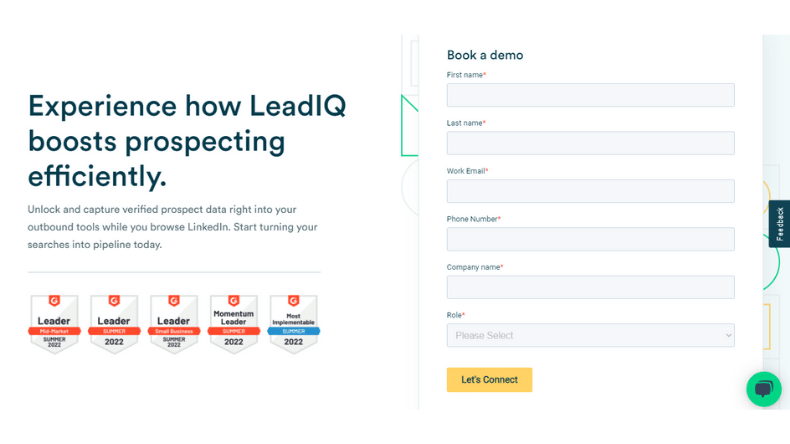 Pricing page of LeadIQ