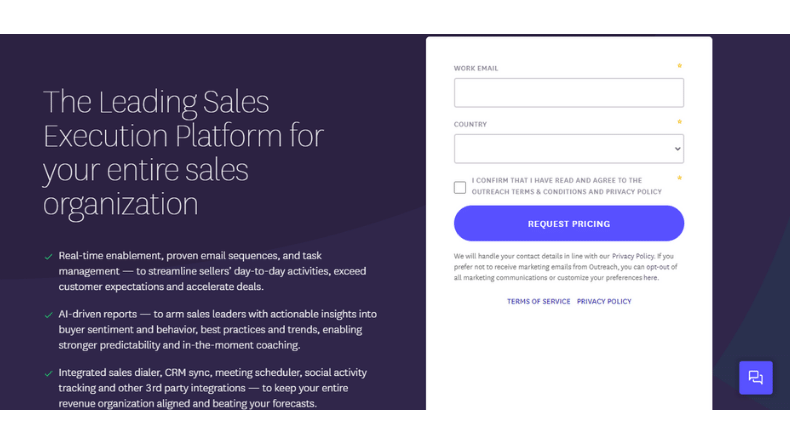 Pricing page for Outreach.io