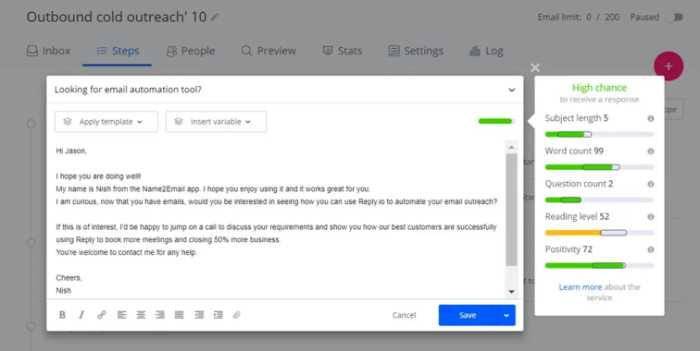 Reply.io cold email score