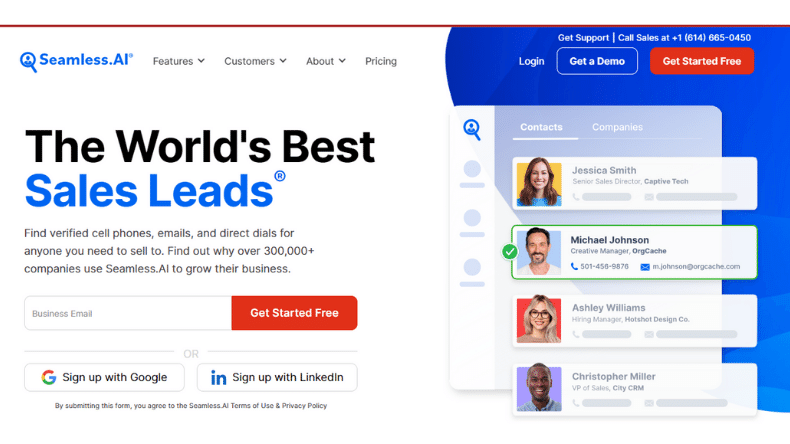 Homepage of Seamless.AI
