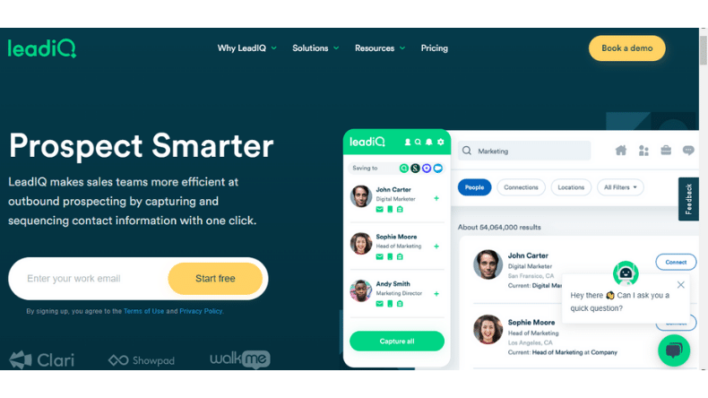 Homepage of LeadIQ