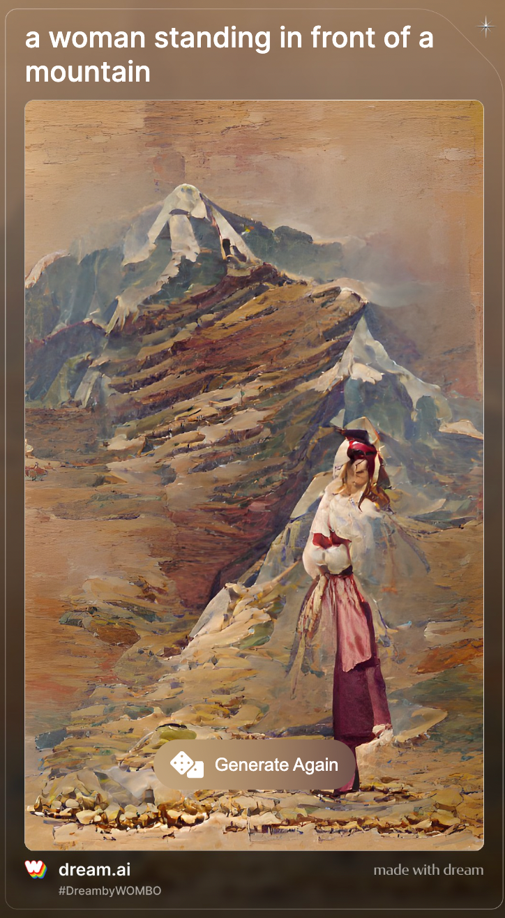 Another example of woman standing in a mountain AI generated art