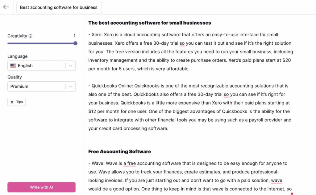 Best accounting software AI article example
