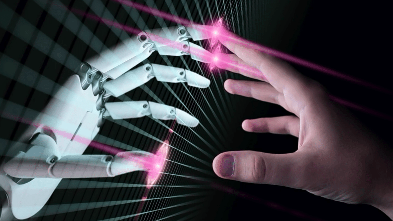 AI robot and human hands