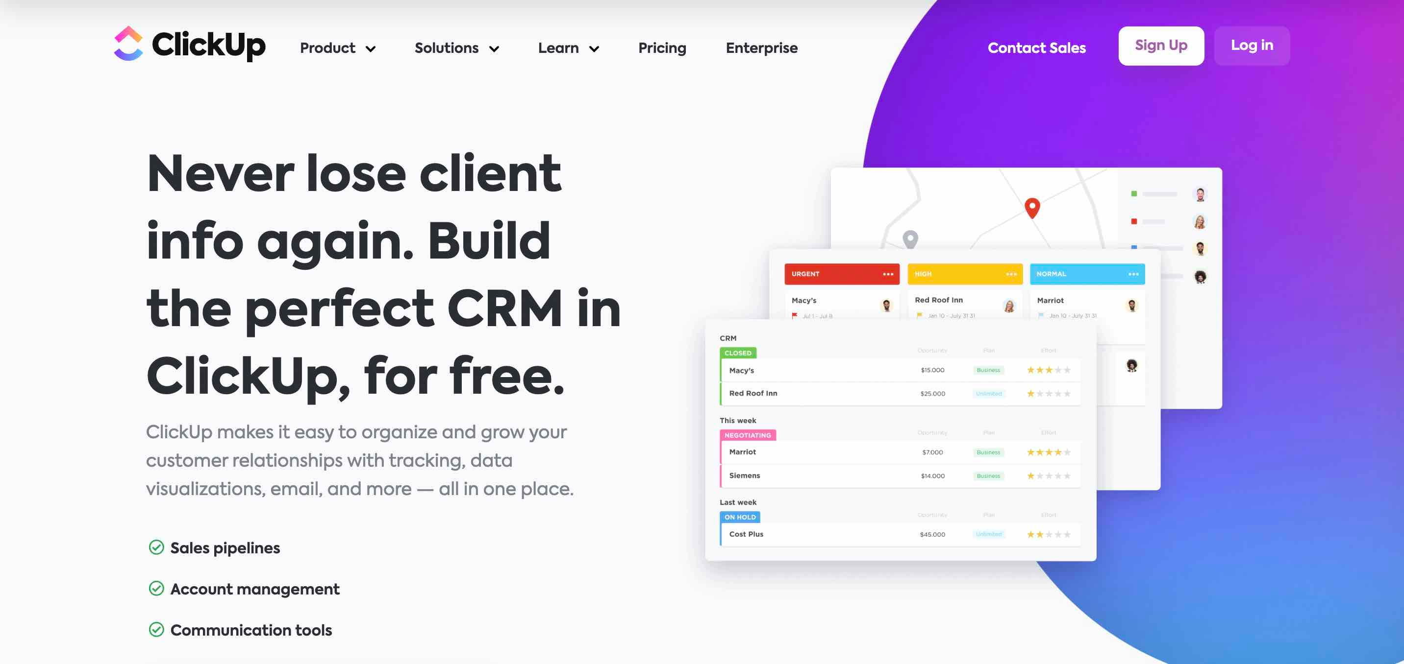 Clickup CRM features