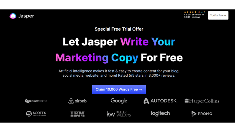 Homepage of Jasper AI