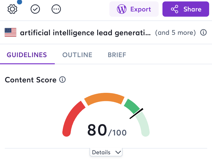 Surfer SEO score