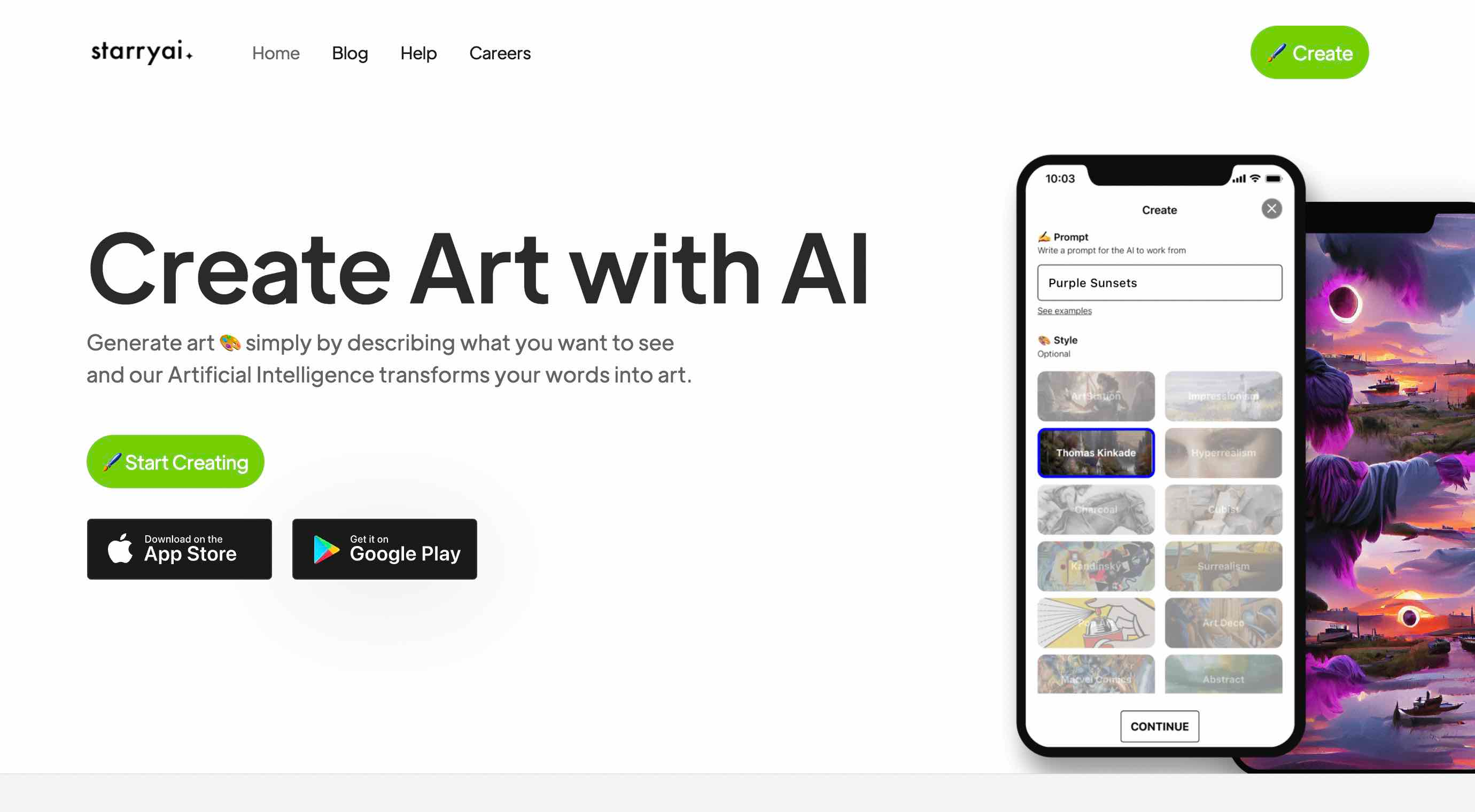 Starry AI homepage