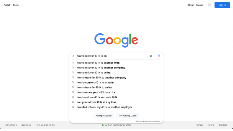 Example retirement Google SEO search