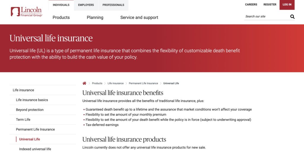 Lincoln universal life insurance website