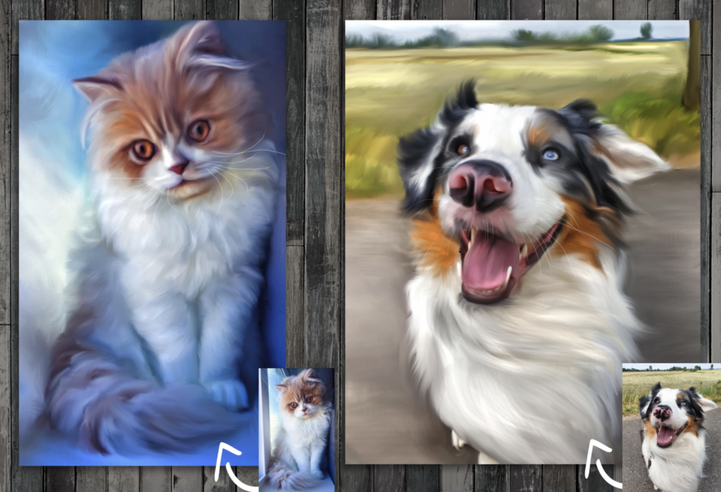 Cat and dog oil painting pet portrait