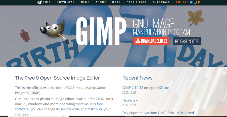 Gimp's website home page