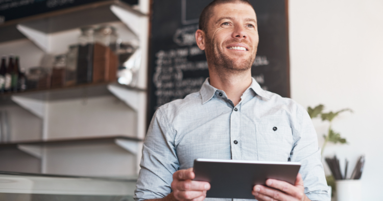 Man who is happy with business